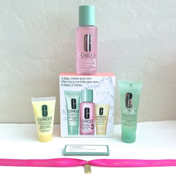 Clinique 3 Step Lotion Scrub Gel Cleanser Skin Care SET Bundle + Bag - Picture 2 of 16
